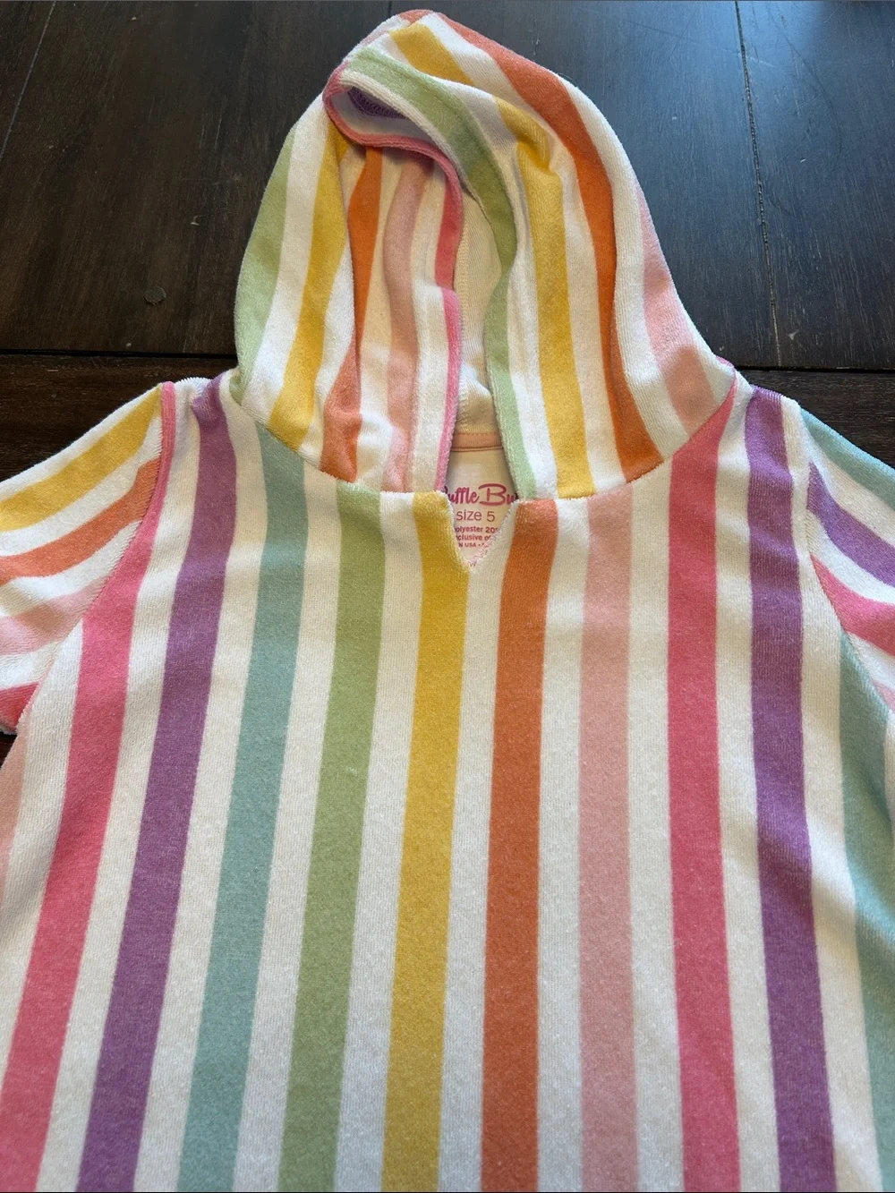 Ruffle Butts Striped Terry Cloth Short Sleeve Hooded Cover-Up